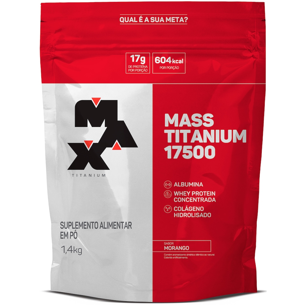 Whey Protein Max Titanium Morango Mass 17500 - 1,4Kg - Foto 1