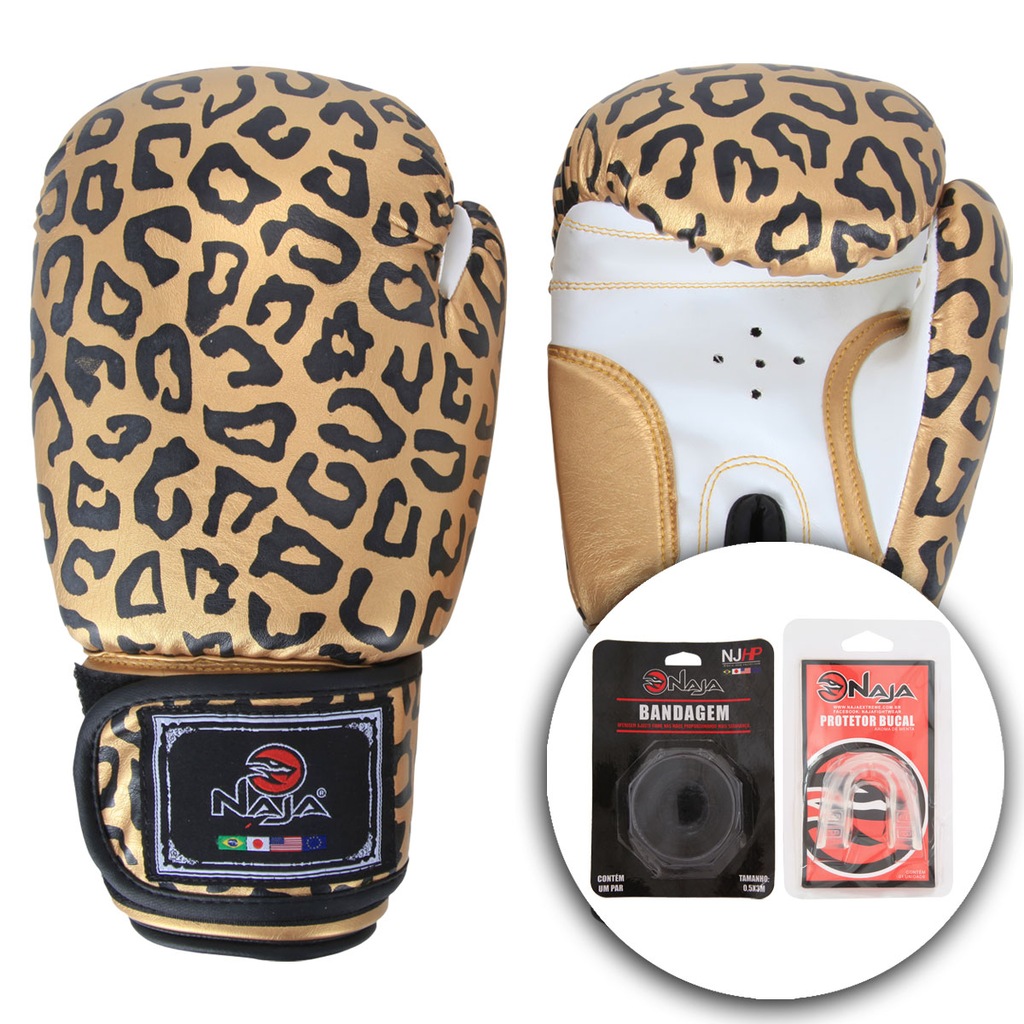 Kit de Boxe Naja Onça Com Luva 12OZ Bandagem e Protetor Bucal - Foto 1