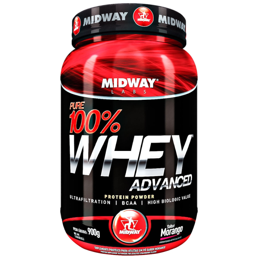 Whey Protein Midway Pure 100% Whey Advanced - Morango - 900g - Foto 1