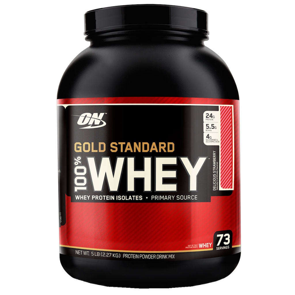 Whey Protein Isolado Optimum Nutrition 100% Whey Gold Standard - Morango - 2,27Kg - 73 Porções - Foto 1