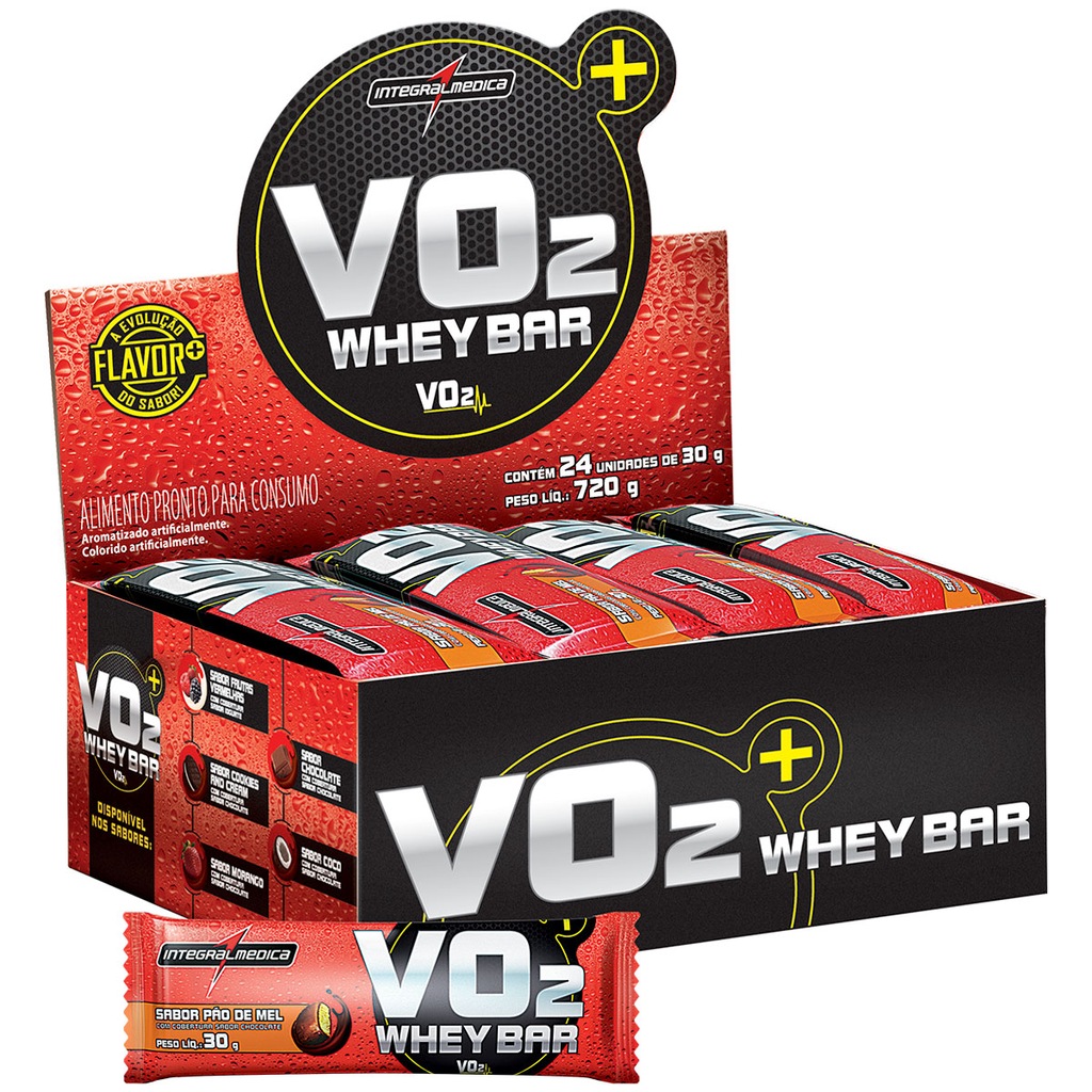 Barra de Proteinas Integralmédica VO2 Protein Bar - Pão Mel - CX 24 Unidades - Foto 1