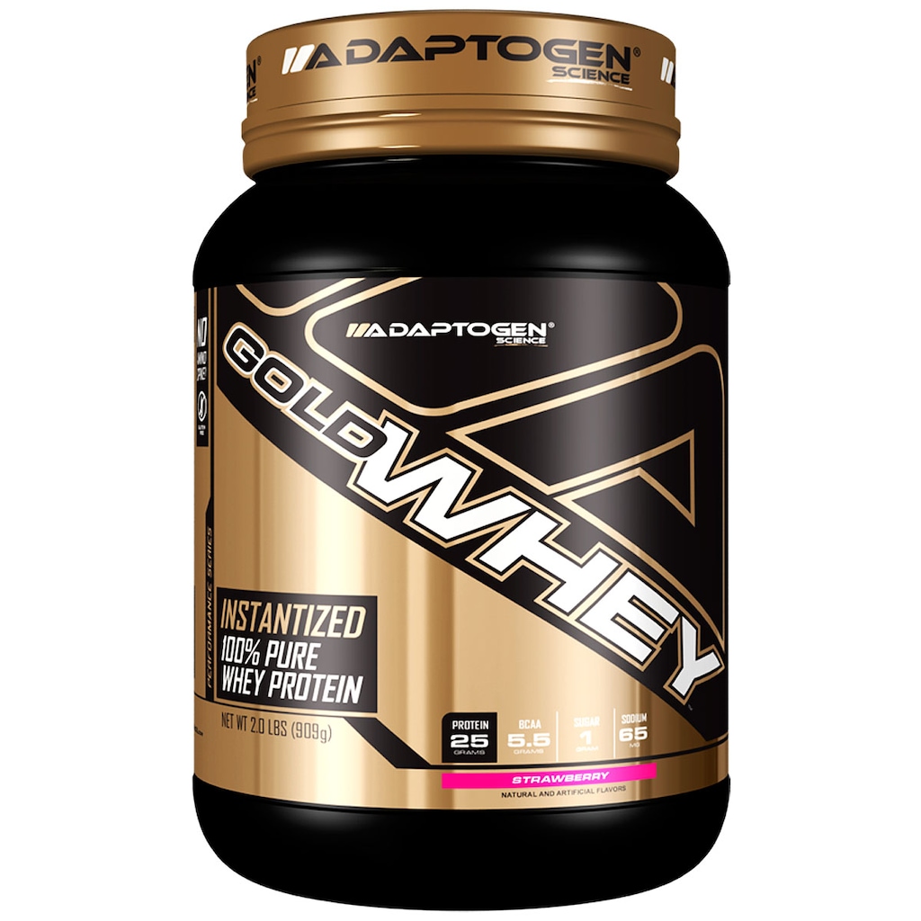 Whey Protein Adaptogen Science Gold Whey - Morango - 909g - Foto 1