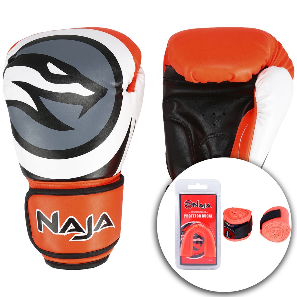 Kit de Boxe Naja: Bandagem + Protetor Bucal + Luvas de Boxe Colors - 10 OZ - Adulto - Foto 1