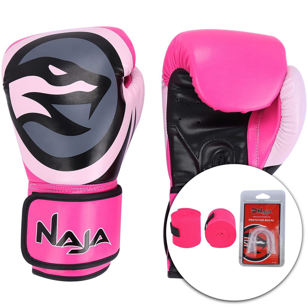 Kit de Boxe Naja: Bandagem + Protetor Bucal + Luvas de Boxe Colors - 10 OZ - Adulto - Foto 1