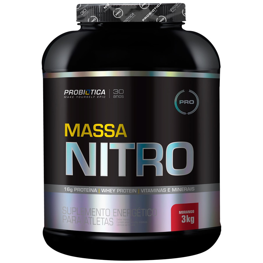 Hipercalórico Probiótica Massa Nitro - Morango - 3 Kg - Foto 1