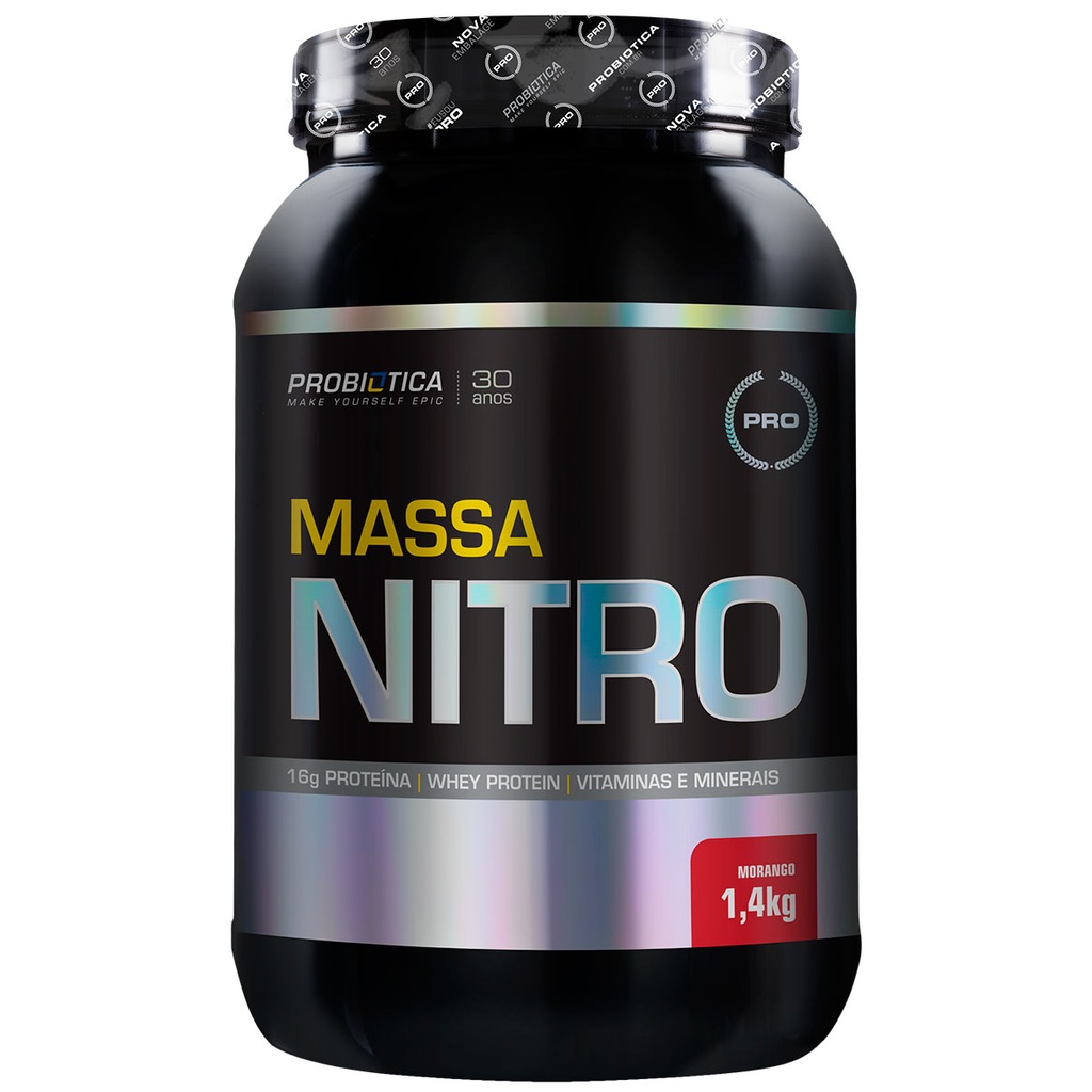 Hipercalórico Probiótica Massa Nitro - Morango - 1,4Kg - Foto 1