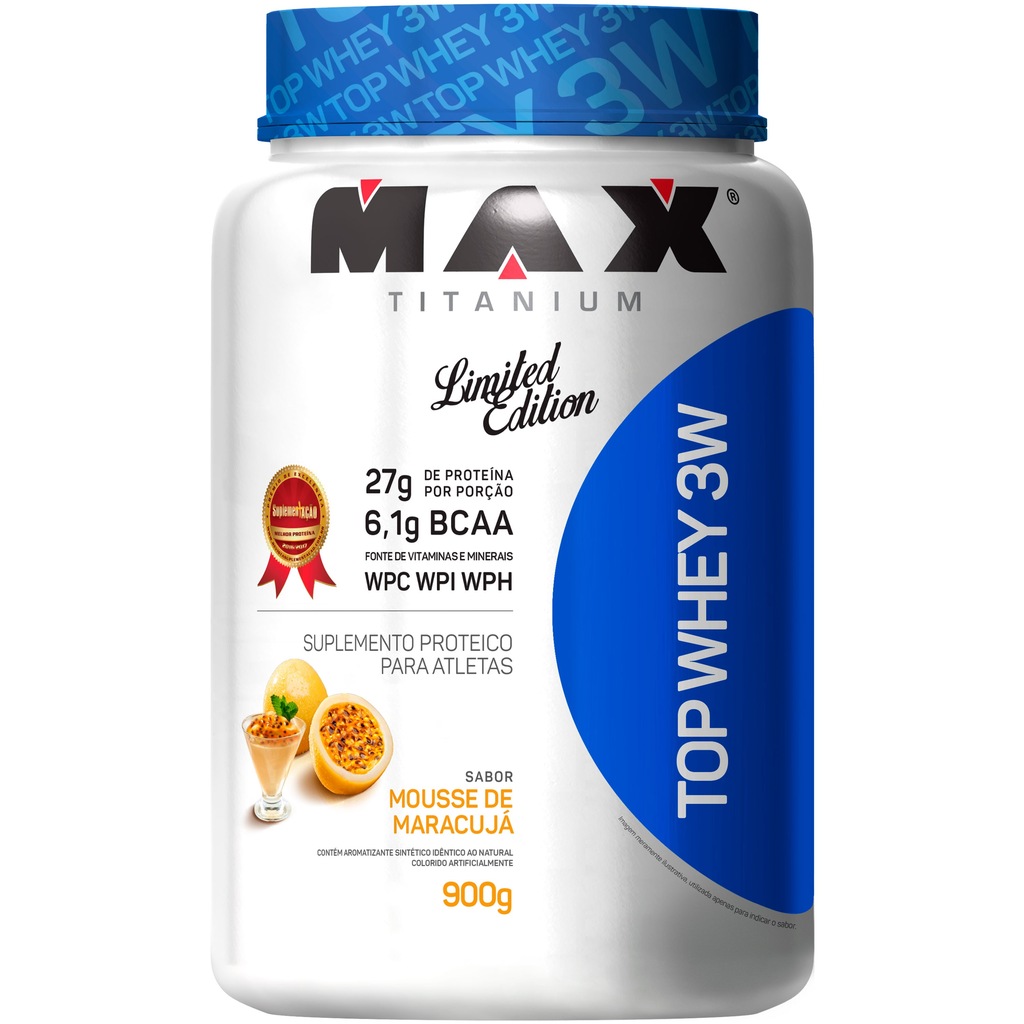 Top Whey 3W Max Titanium - Mousse de Maracujá - 900g - Foto 1
