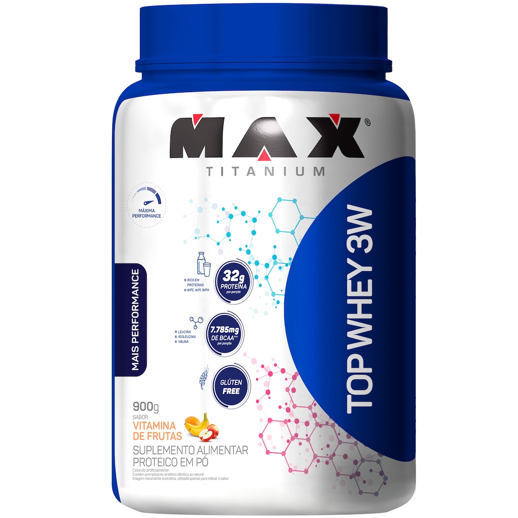 Whey Protein Max Titanium Vitamina de Frutas Top 3W Mais Performance - 900g - Foto 1
