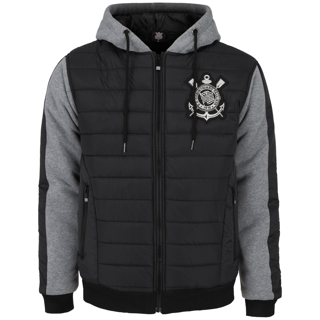 Jaqueta de Moletom do Corinthians Padding com Capuz - Masculina - Foto 1