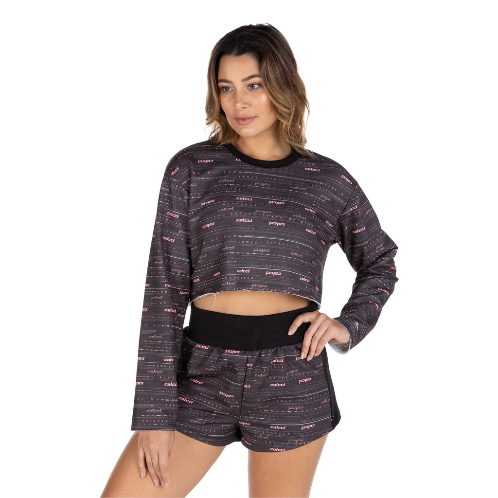 Blusa de Moletom Feminina Manga Longa Cropped Colcci Estampado - Foto 2