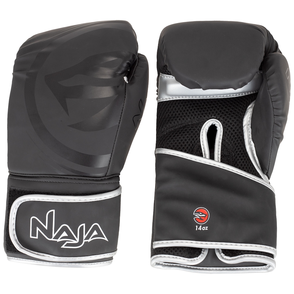 Imagem 2 do produto Kit de Boxe Naja: Bandagem + Protetor Bucal + Luvas de Boxe Black - 14 OZ - Adulto