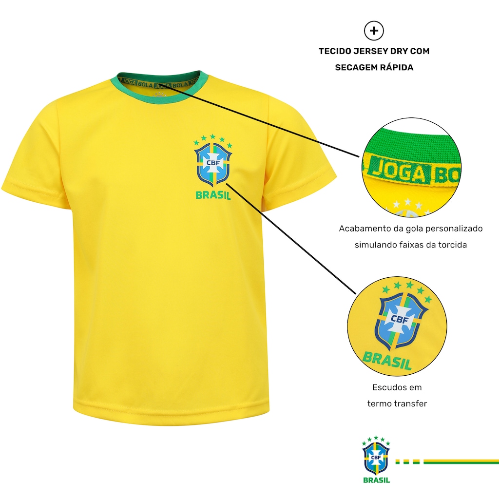 Imagem 2 do produto Kit de Uniforme de Futebol Infantil do Brasil CBF com Camiseta e Calção