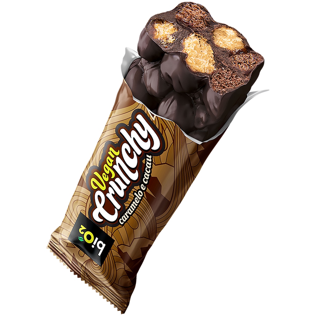 Imagem 2 do produto Barra de Proteína Bio2 Vegan Crunchy Caramelo e Cacau 28g com Cobertura de Chocolate Meio Amargo