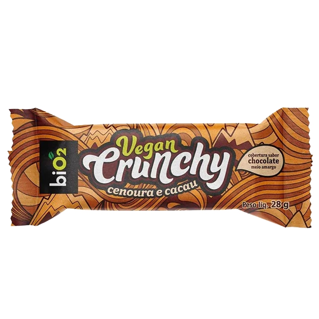 Barra de Proteína Bio2 Vegan Crunchy Cenoura e Cacau 28g com Cobertura de Chocolate Meio Amargo