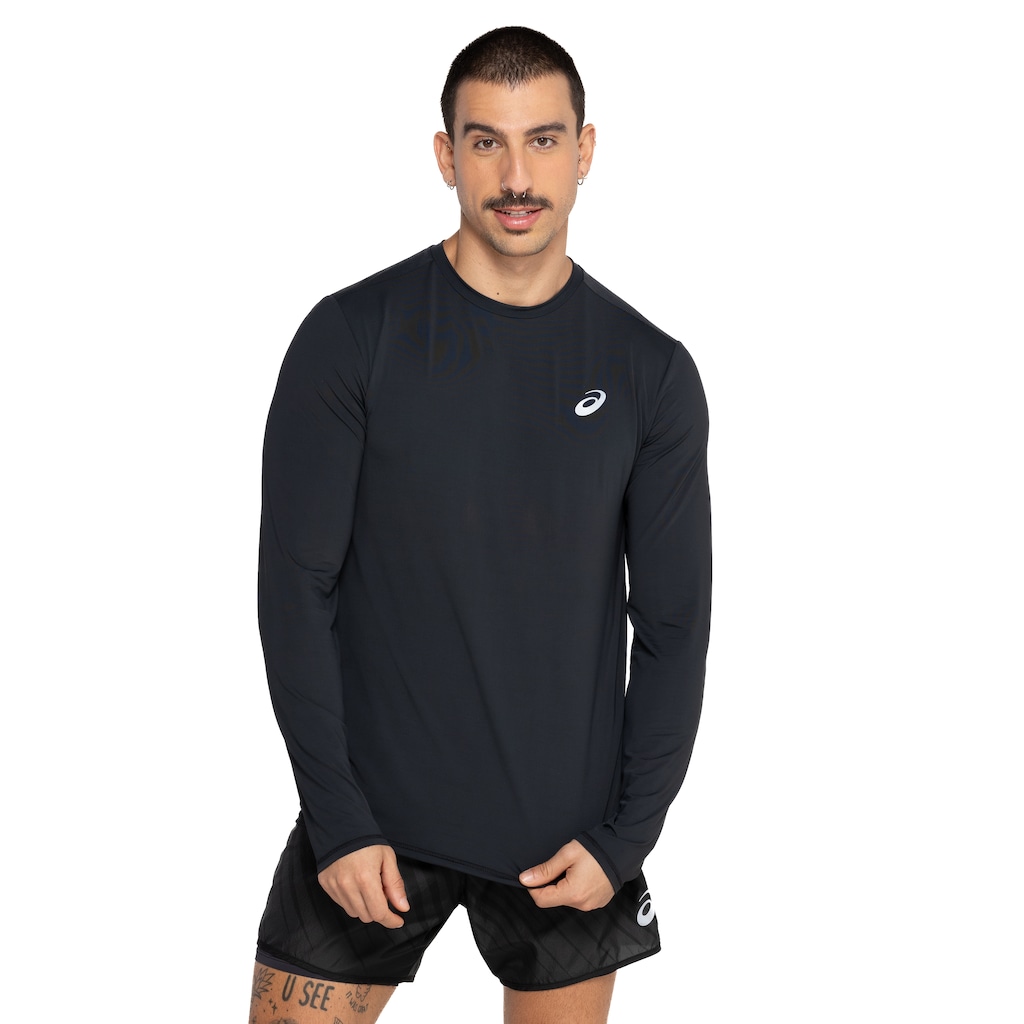 Camiseta Masculina ASICS Manga Longa com Proteção Solar Cava Tradicional Recortada - Foto 2