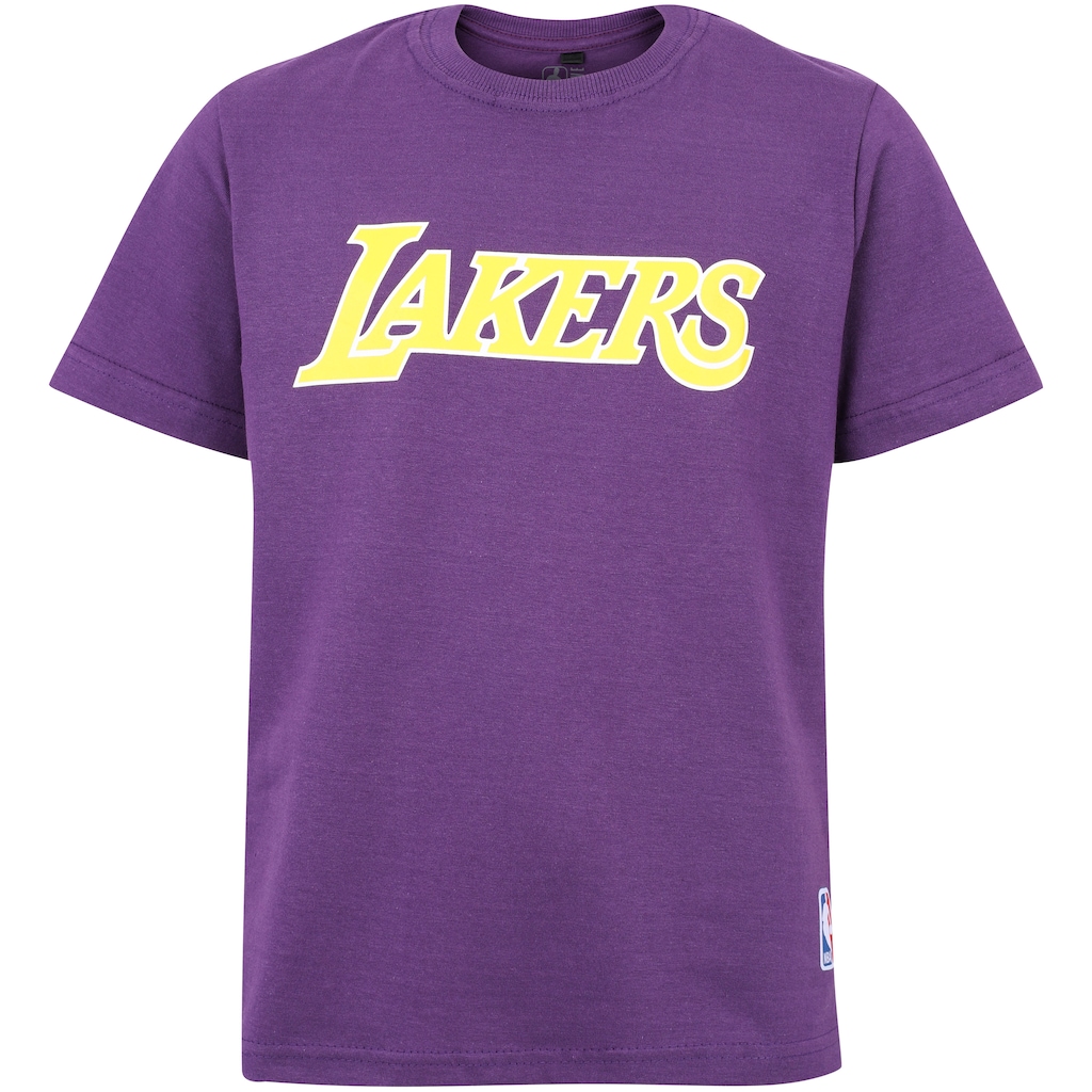 Camiseta Los Angeles Lakers NBA Manga Curta Wordmark - Júnior - Foto 1