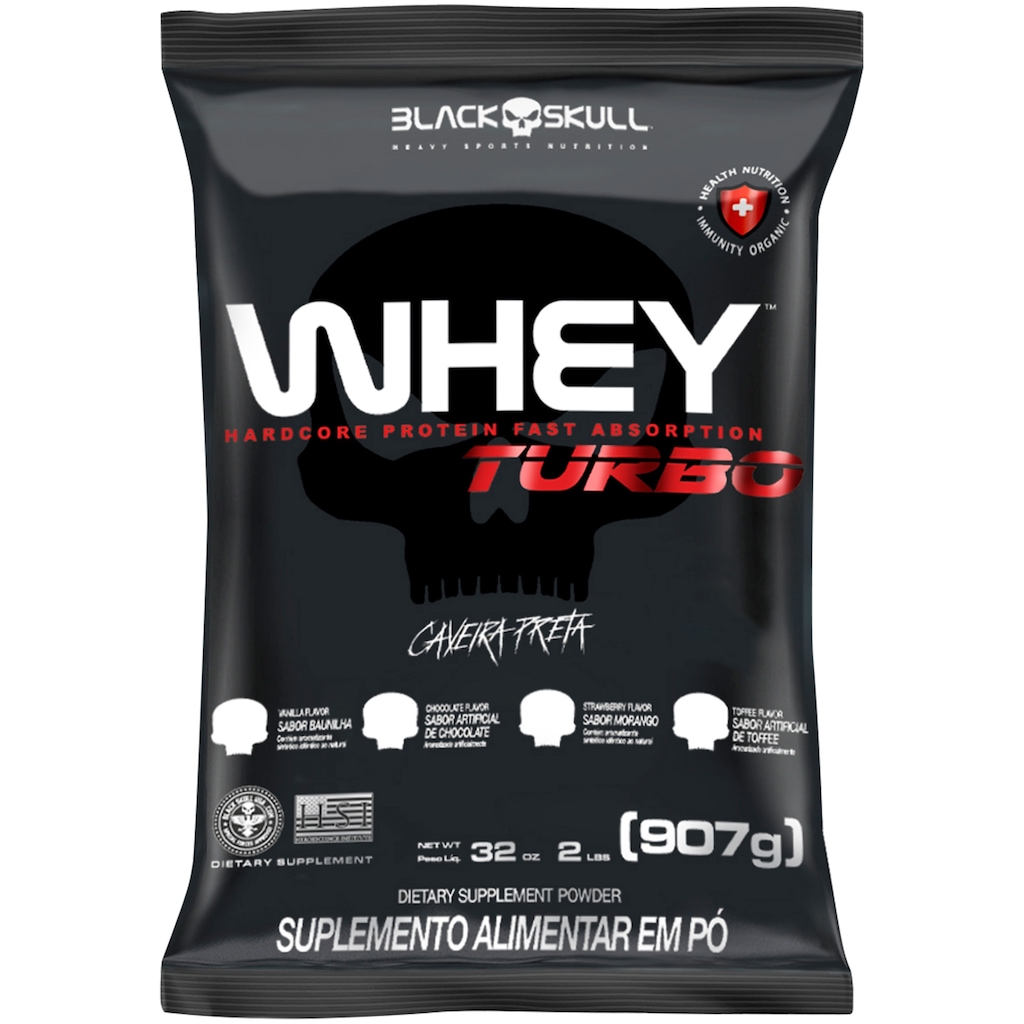 Imagem 1 do produto Whey Protein Black Skull Morango Whey Turbo - Refil - 907g