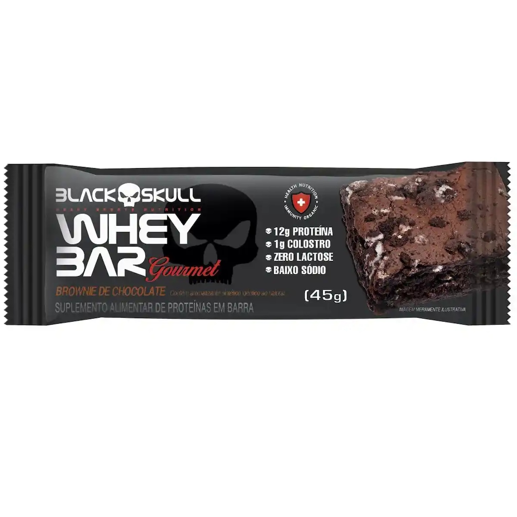 Barra de Proteína Black Skull Whey Bar Gourmet - 45 g - Brownie de Chocolate