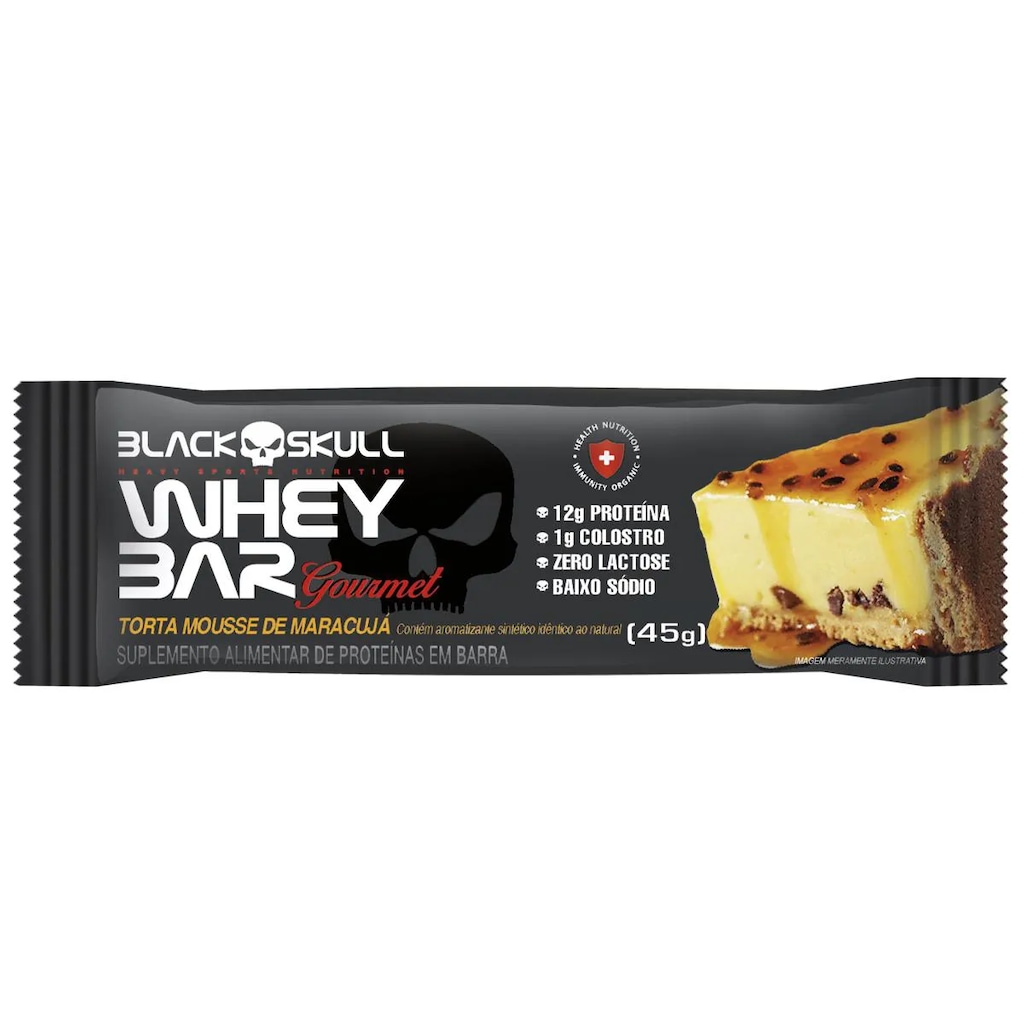 Barra de Proteína Black Skull Whey Bar Gourmet - 45 g - Torta de Mousse de Maracujá