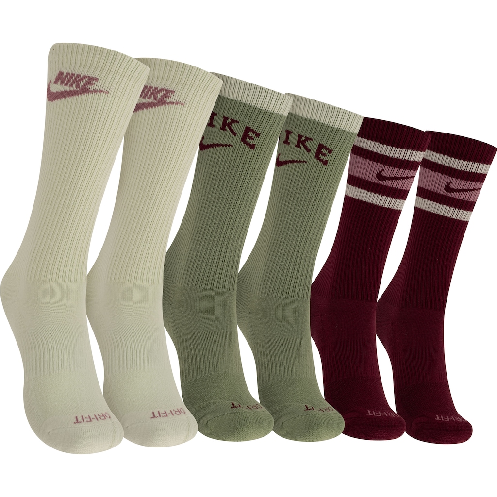 Kit de Meias Cano Alto Nike Feminino Dri-Fit Cushioned Crew com 3 Pares