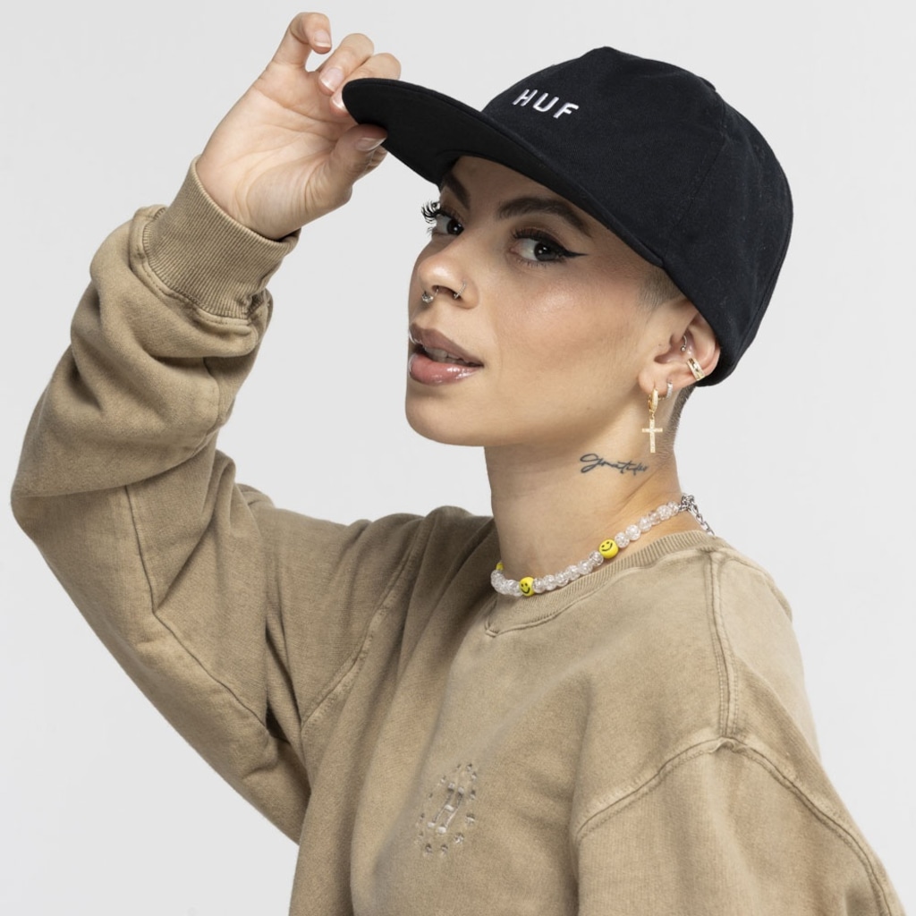 Boné Aba Reta Huf Snapback Dat Hat Logo Reg Metal