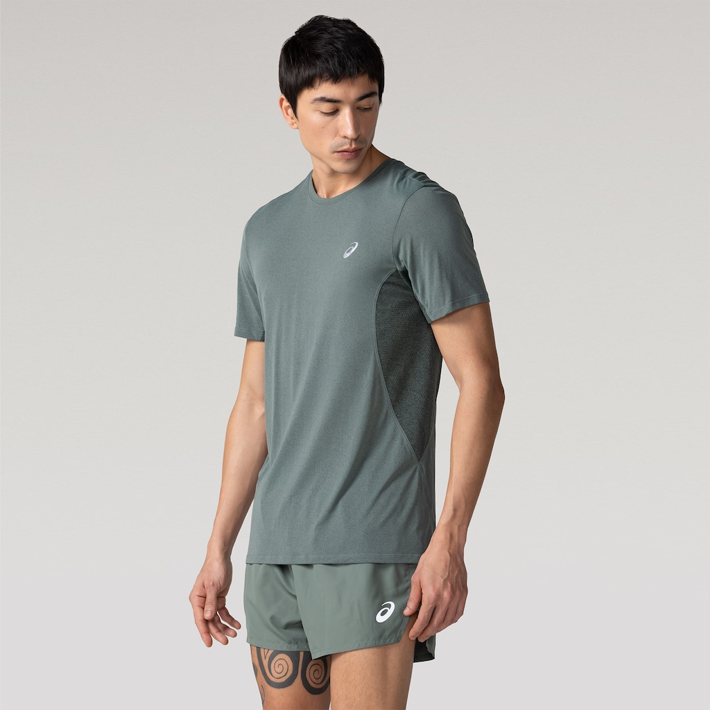Camiseta Masculina ASICS Manga Curta Respirável de Secagem Rápida Refletiva Mescla