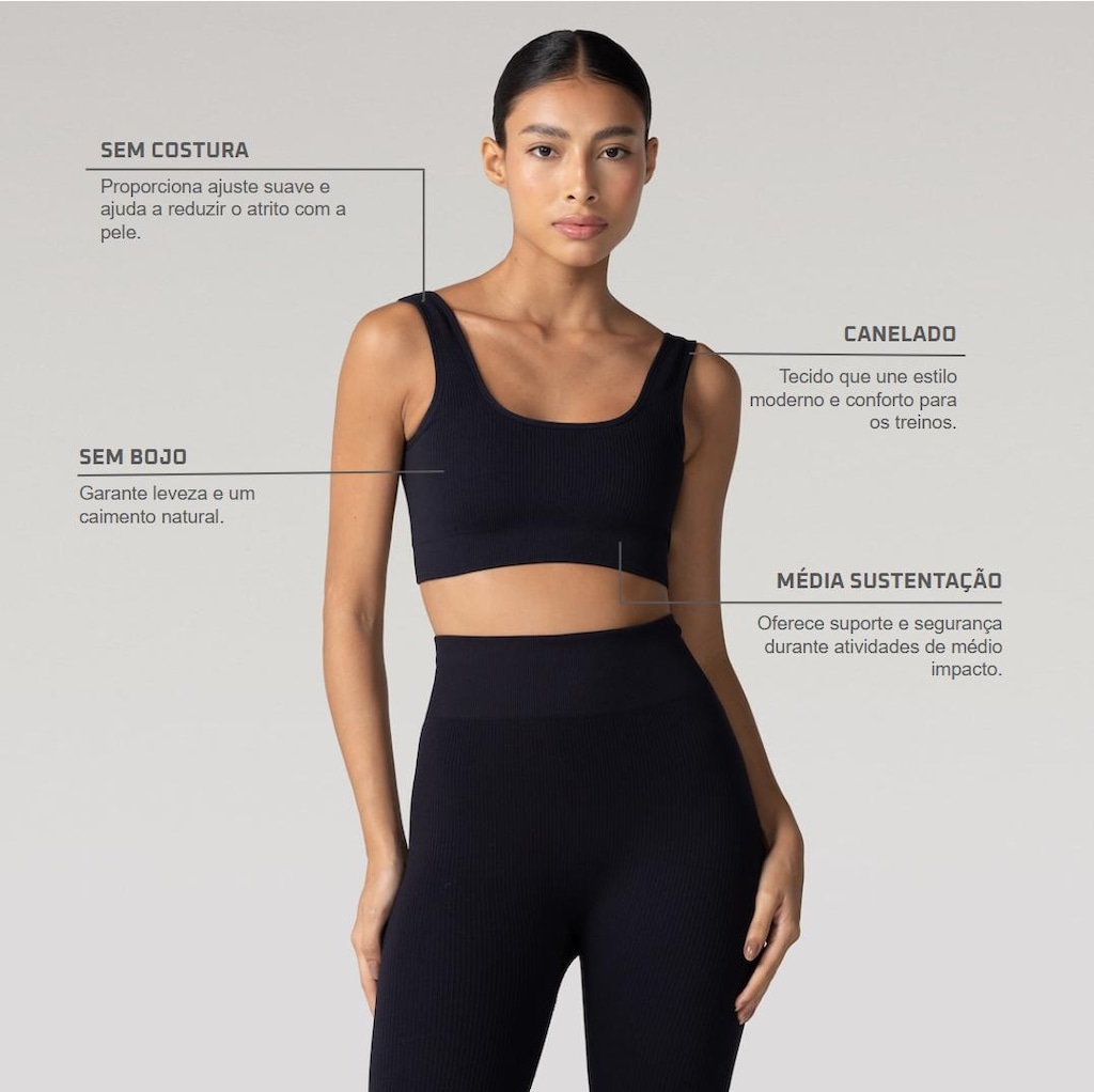 Imagem 2 do produto Top Fitness sem Bojo Oxer Média Sustentação Canelado Sem Costura
