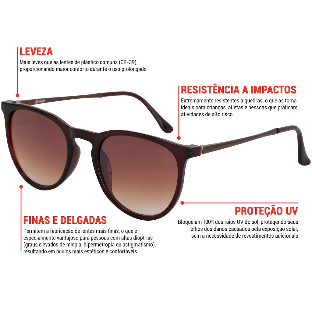 Imagem 2 do produto Óculos de Sol Oxer com Proteção Solar Casual Redondo Adulto
