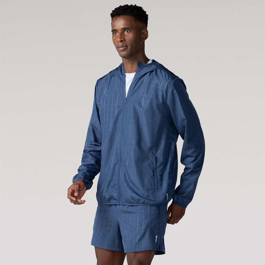 Jaqueta Corta-Vento Masculina Oxer com Capuz Tecido Plano Heat Embossed