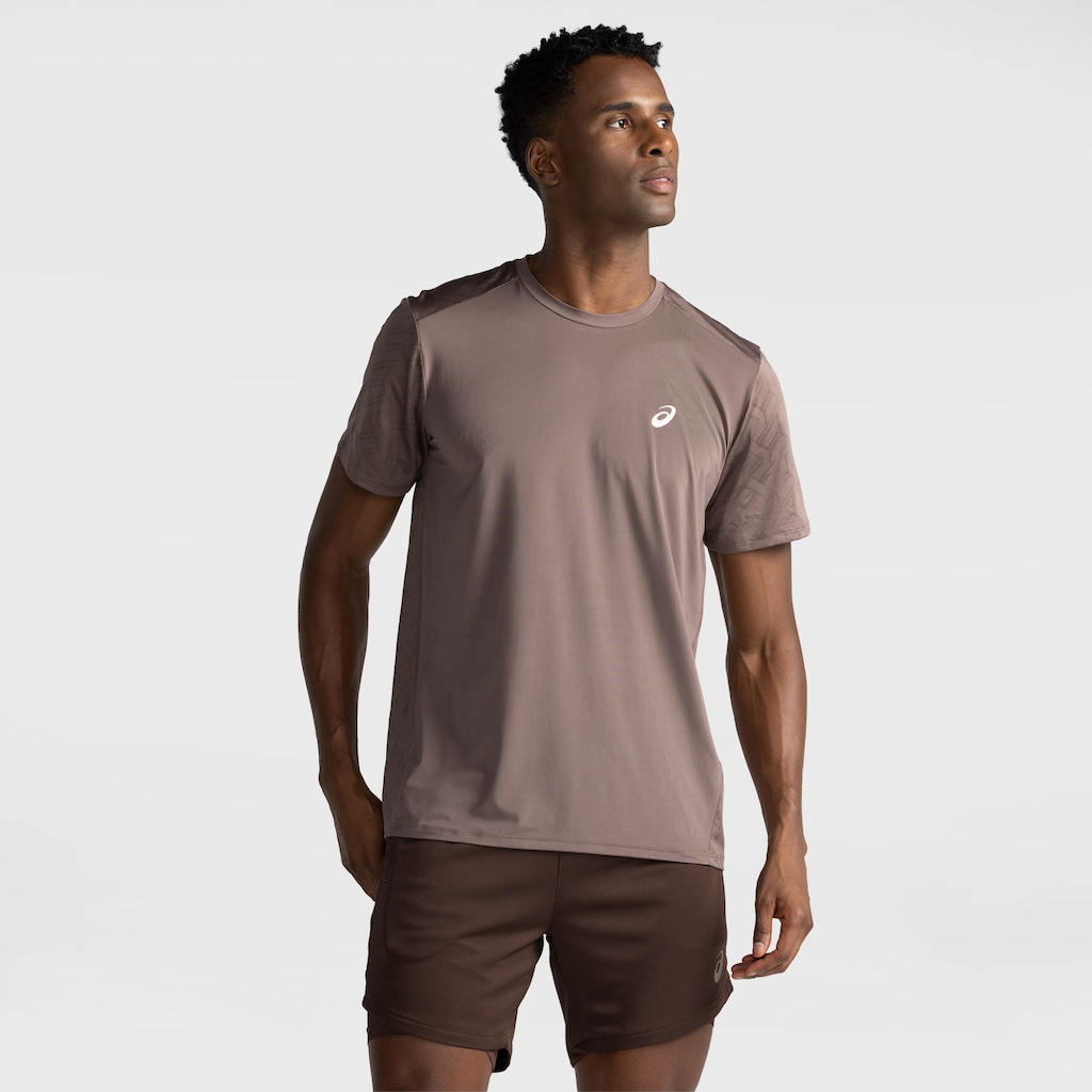 Camiseta Masculina ASICS Manga Curta Jacquard Antiodor Cava Tradicional