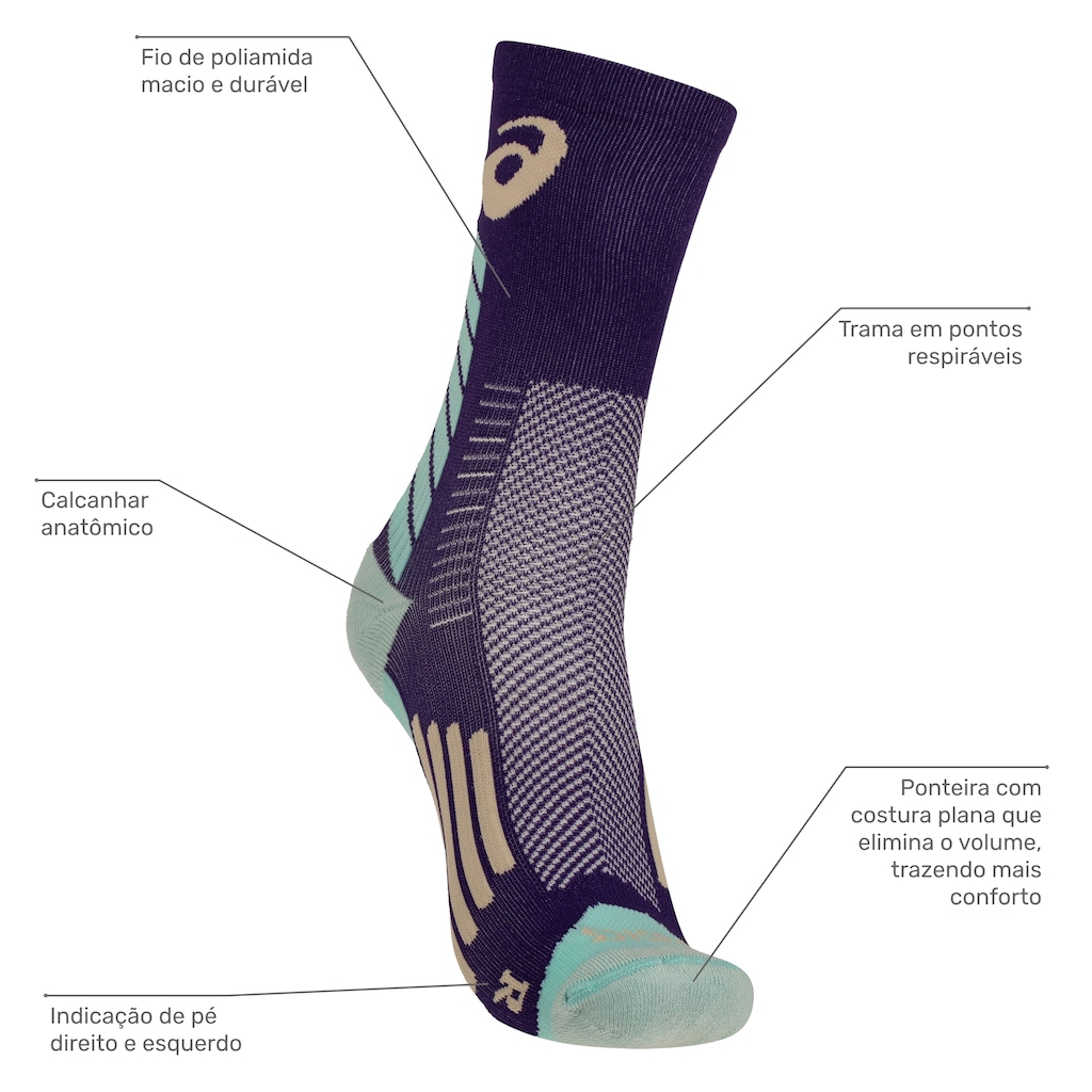 Imagem 2 do produto Meia Para Corrida Rally Crew 5k Cano Alto Tamanho 39-44 ASICS Adulto