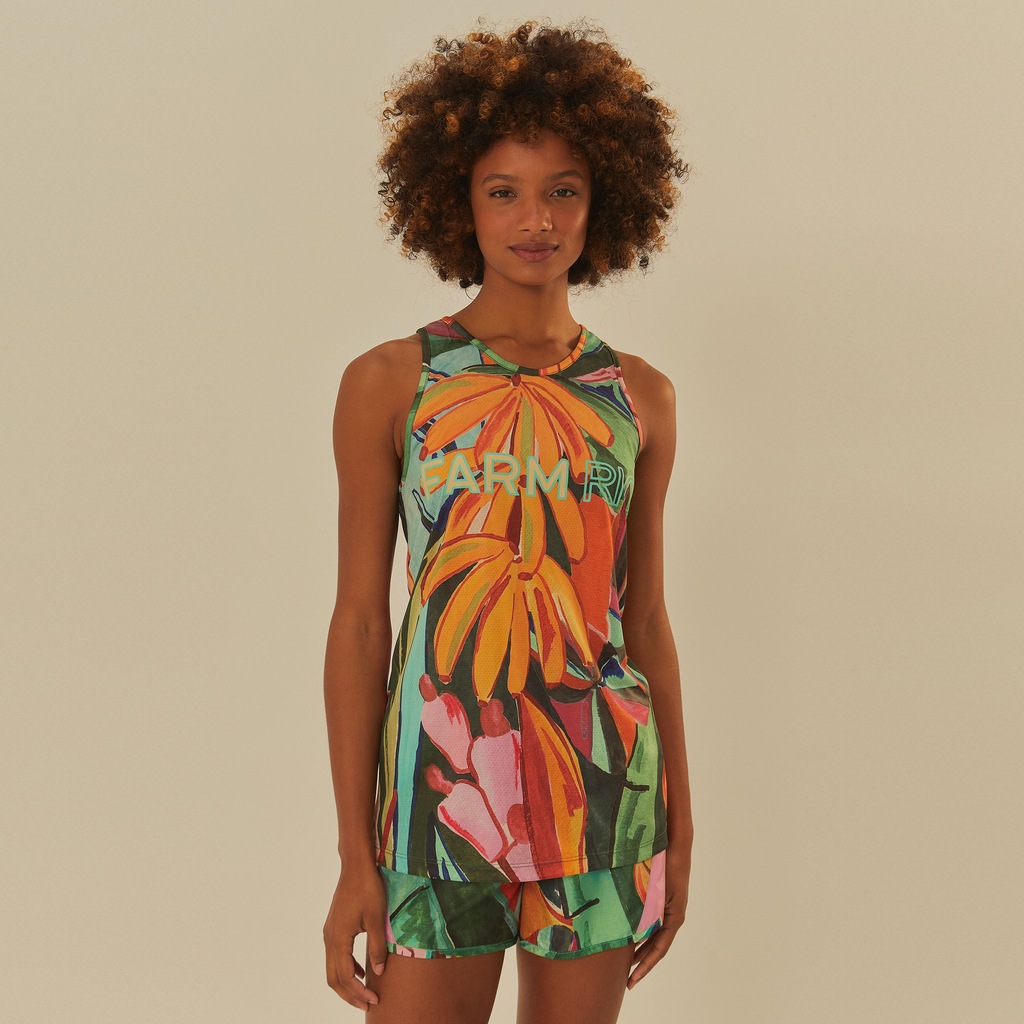Camiseta Regata Feminina Farm Dry Fit Folhagem de Banana - Foto 1