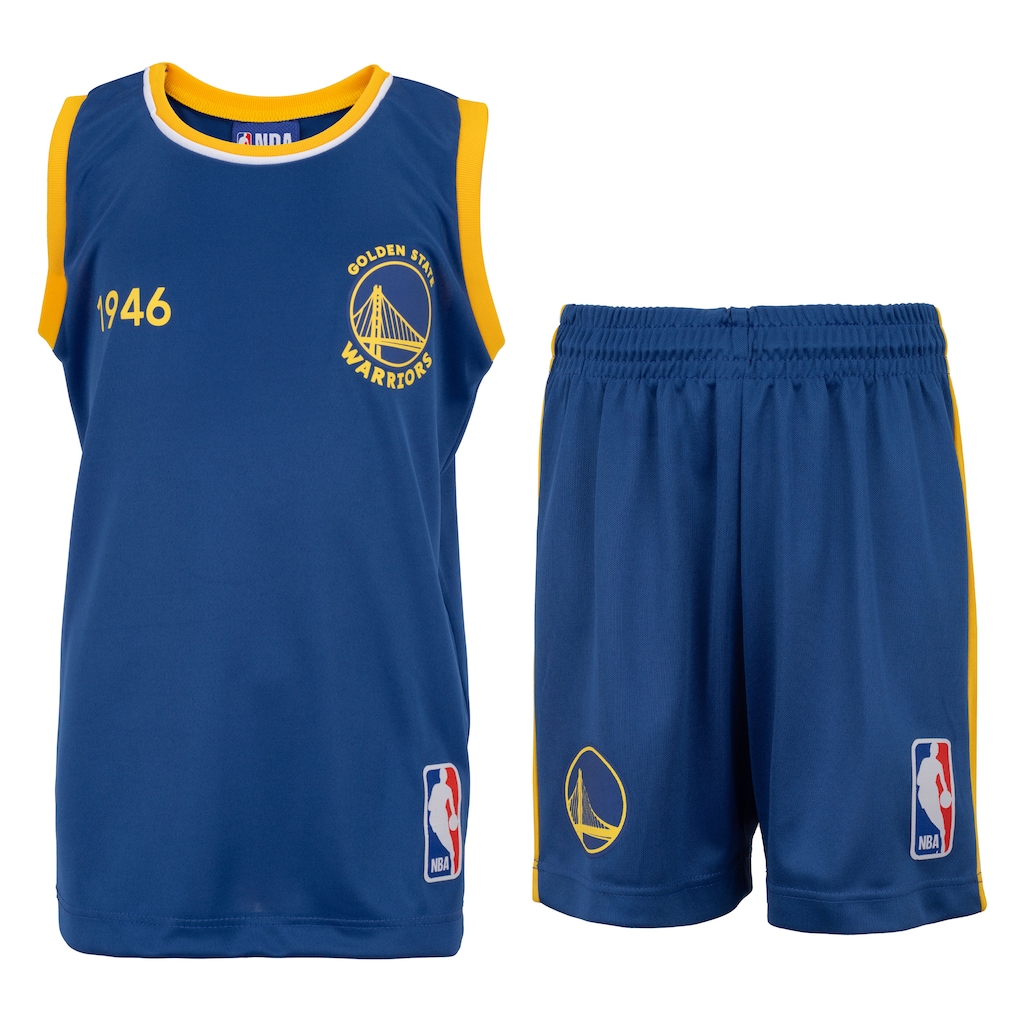 Kit de Uniforme do Golden State Warriors Infantil Braziline NBA Camiseta Regata + Calção