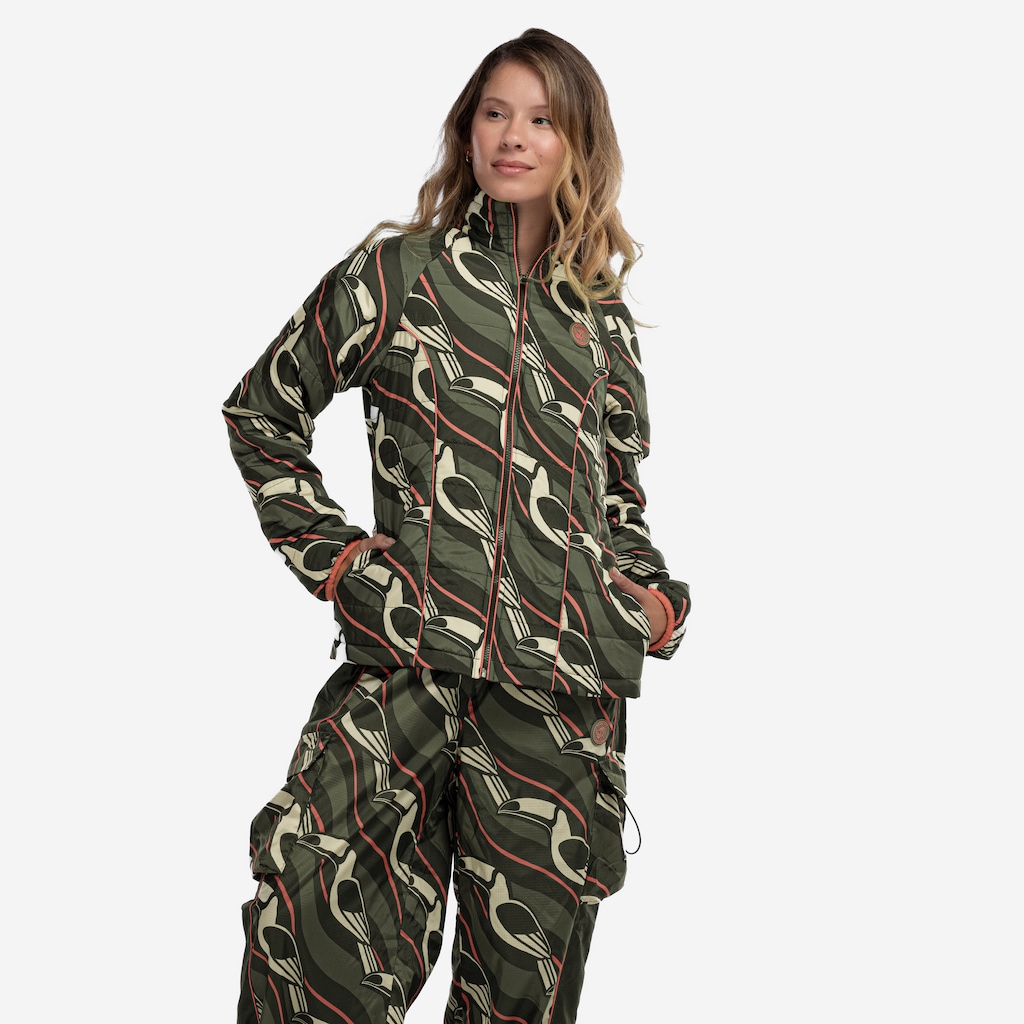 Jaqueta Puffer Feminina Farm Nylon Forrada Lenço Tucano Gráfico