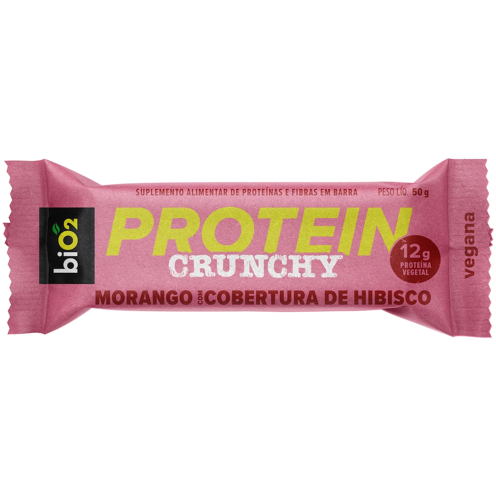 Barra de Proteína Bio2 Vegan Crunchy Morango Cobertura de Hibisco 50g