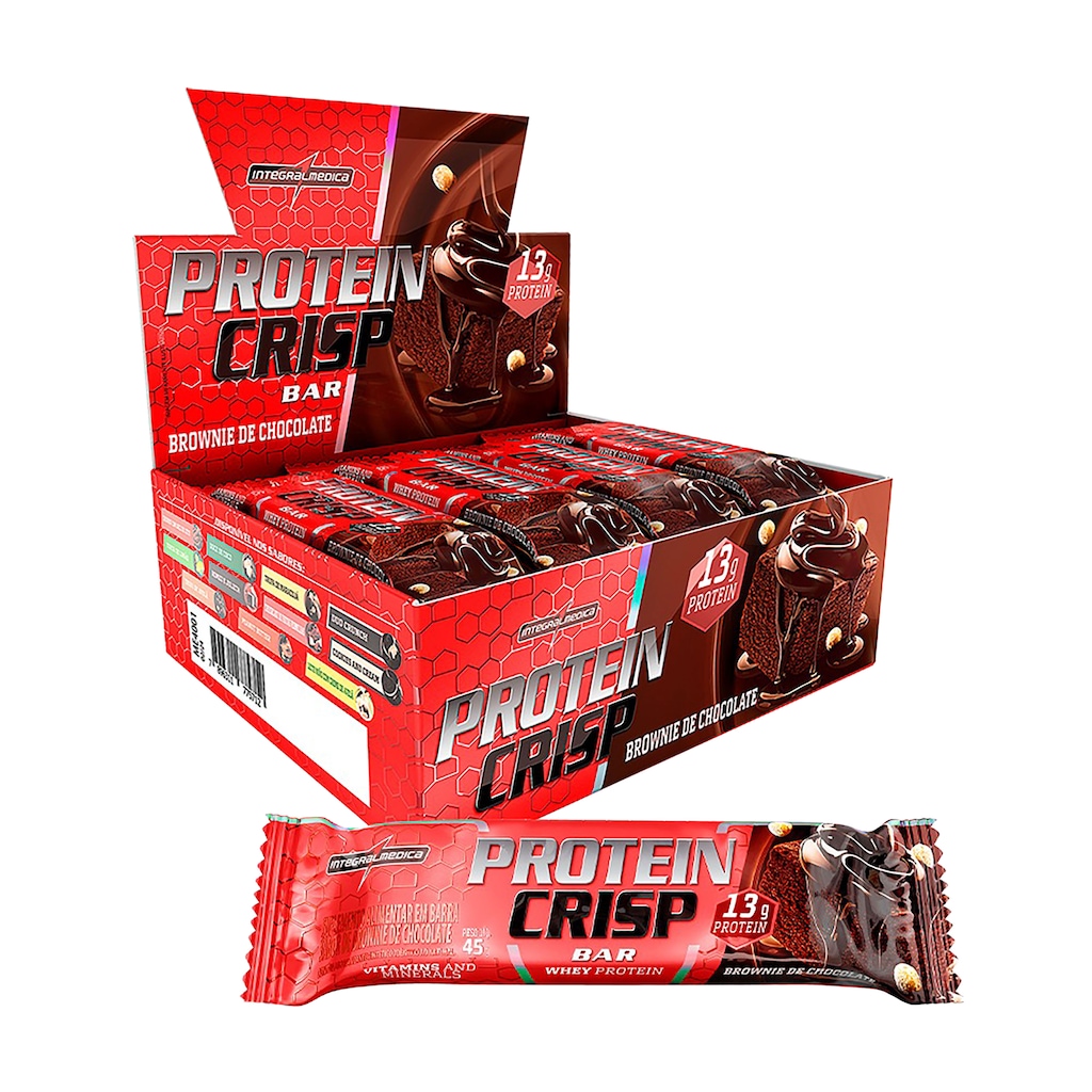 Caixa Barra de Proteína 45g Integralmédica Protein Crispbar Brownie de Chocolate - 12 Unidades