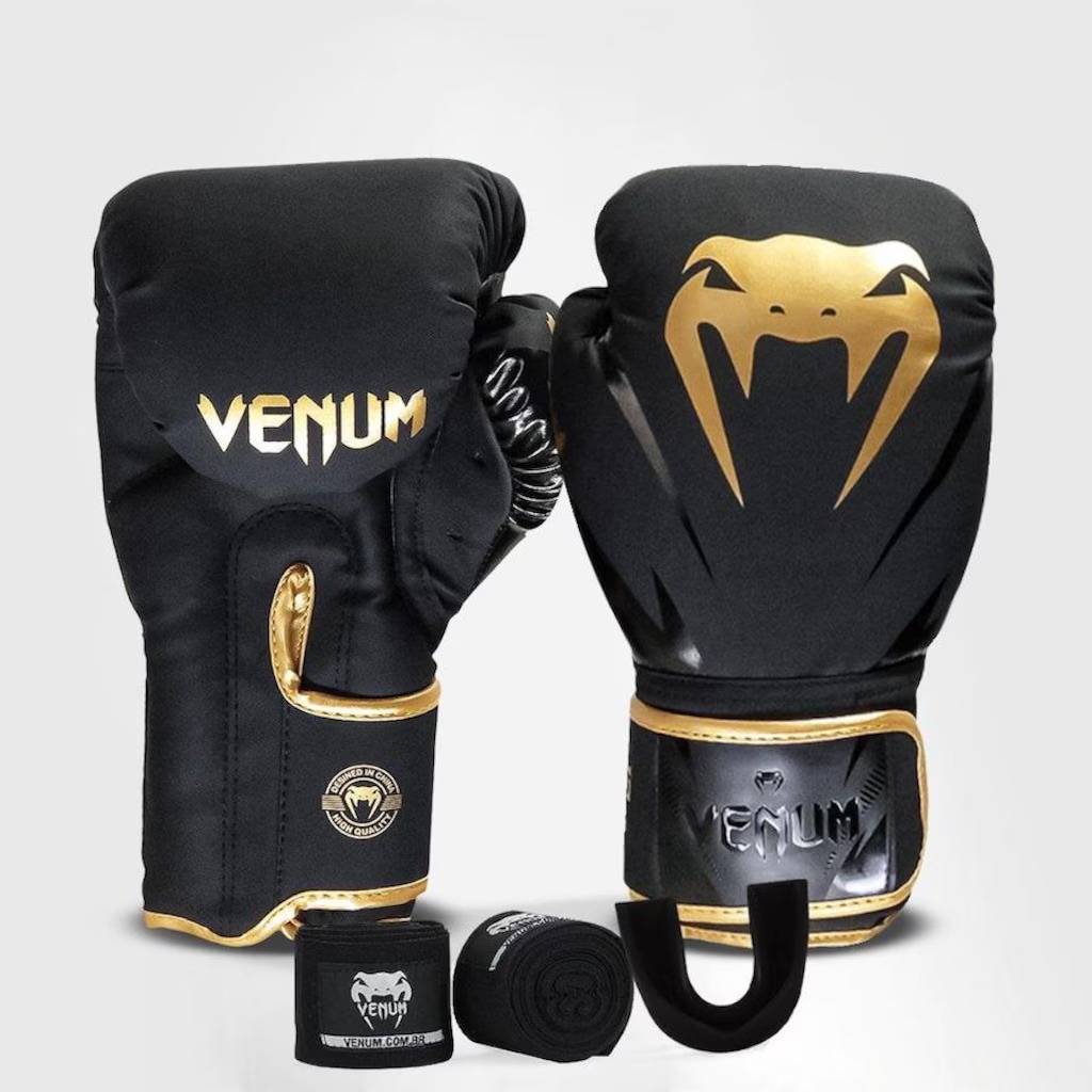 Kit Boxe Muay Thai Venum New Impact Evo com Luva, Bucal e Bandagem