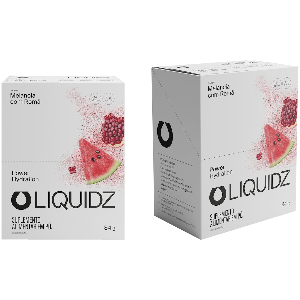 Eletrólitos Zero Açúcares Liquidz® - Sabor Melancia com Romã - Kit 1 Caixa - 14 sachês