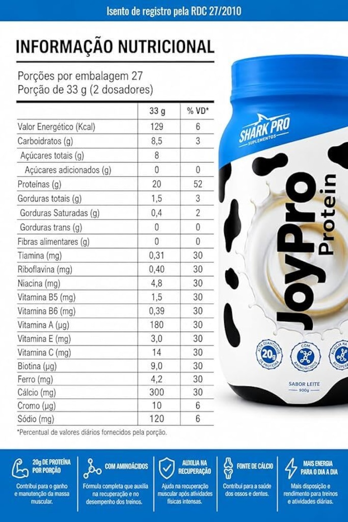 Imagem 2 do produto Whey Protein Shark Pro JoyPro Pote Leite