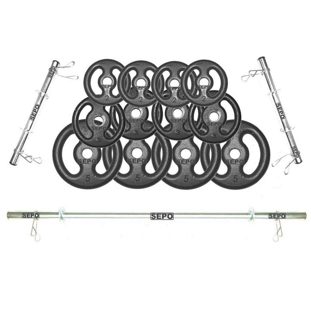 Kit para Halteres e Supino Sepo: 3 Barras para Musculação + 12 Anilhas - 40Kg - Foto 1