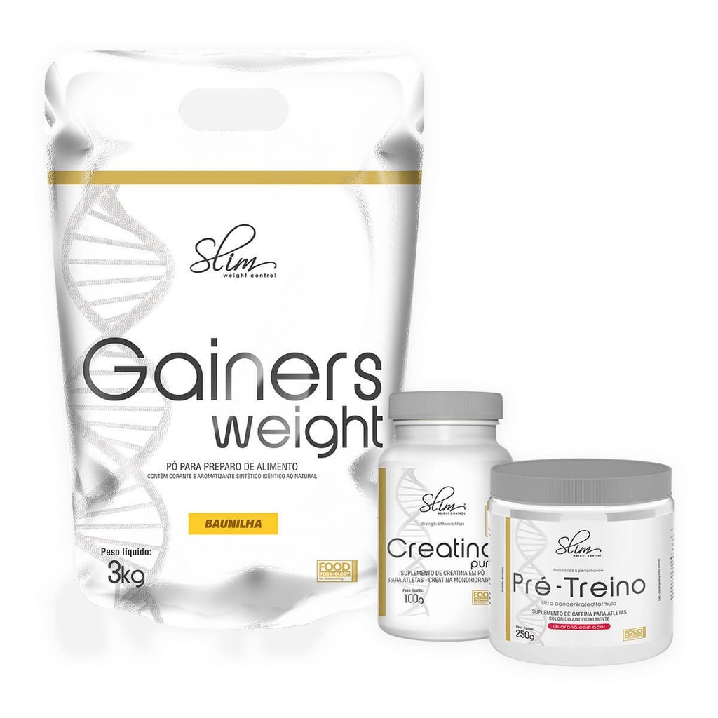 Gainers Weight Slim Weight Control - Baunilha - 3Kg + Pré-Treino Slim 250g + Creatina Pura Slim 100g - Foto 1