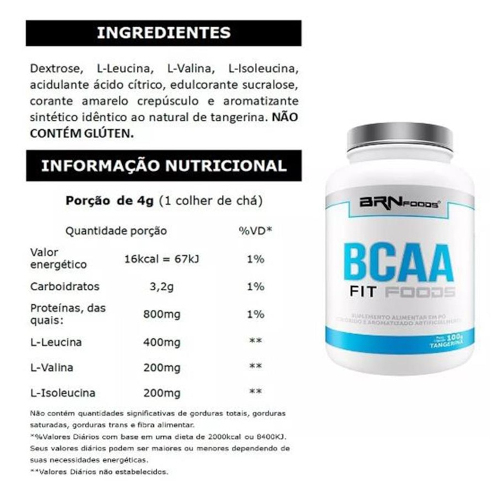 Imagem 3 do produto Kit Whey Protein BRN Foods Chocolate - 900g  + BCAA 100g + Glutamina 250g