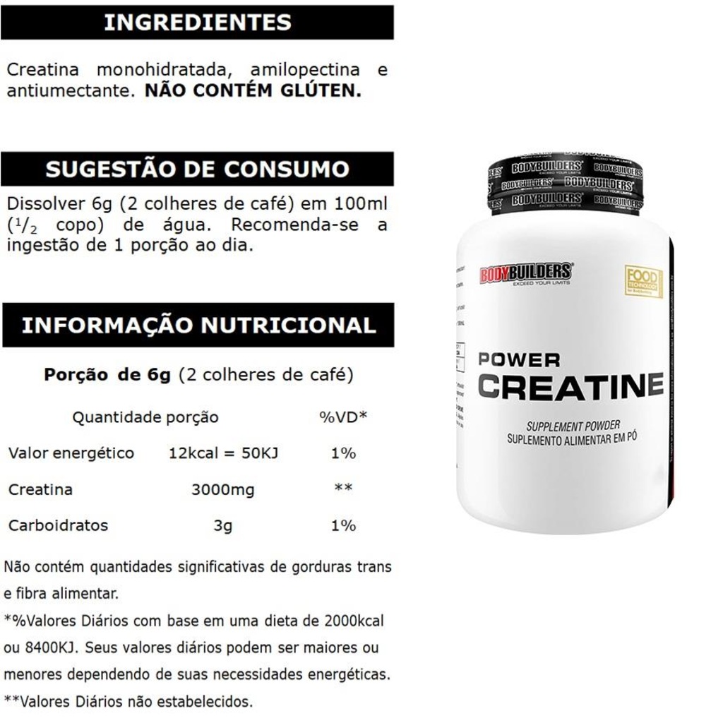 Imagem 4 do produto Giant Whey Protein 900g Chocolate + BCAA + Creatina 100g + Coqueteleira - Bodybuilders