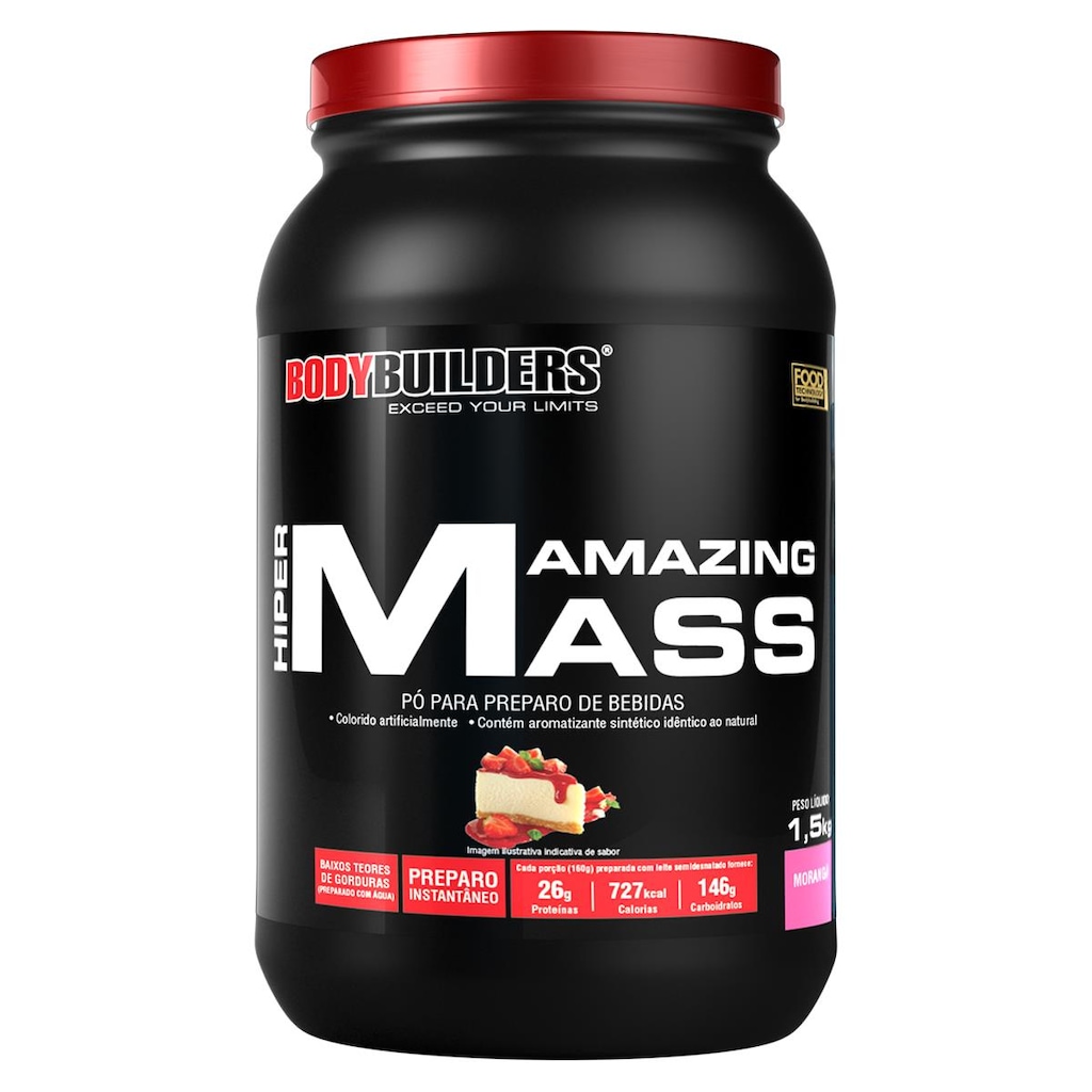 Hipercalórico Bodybuilders Amazing Mass - Morango - 1,5Kg