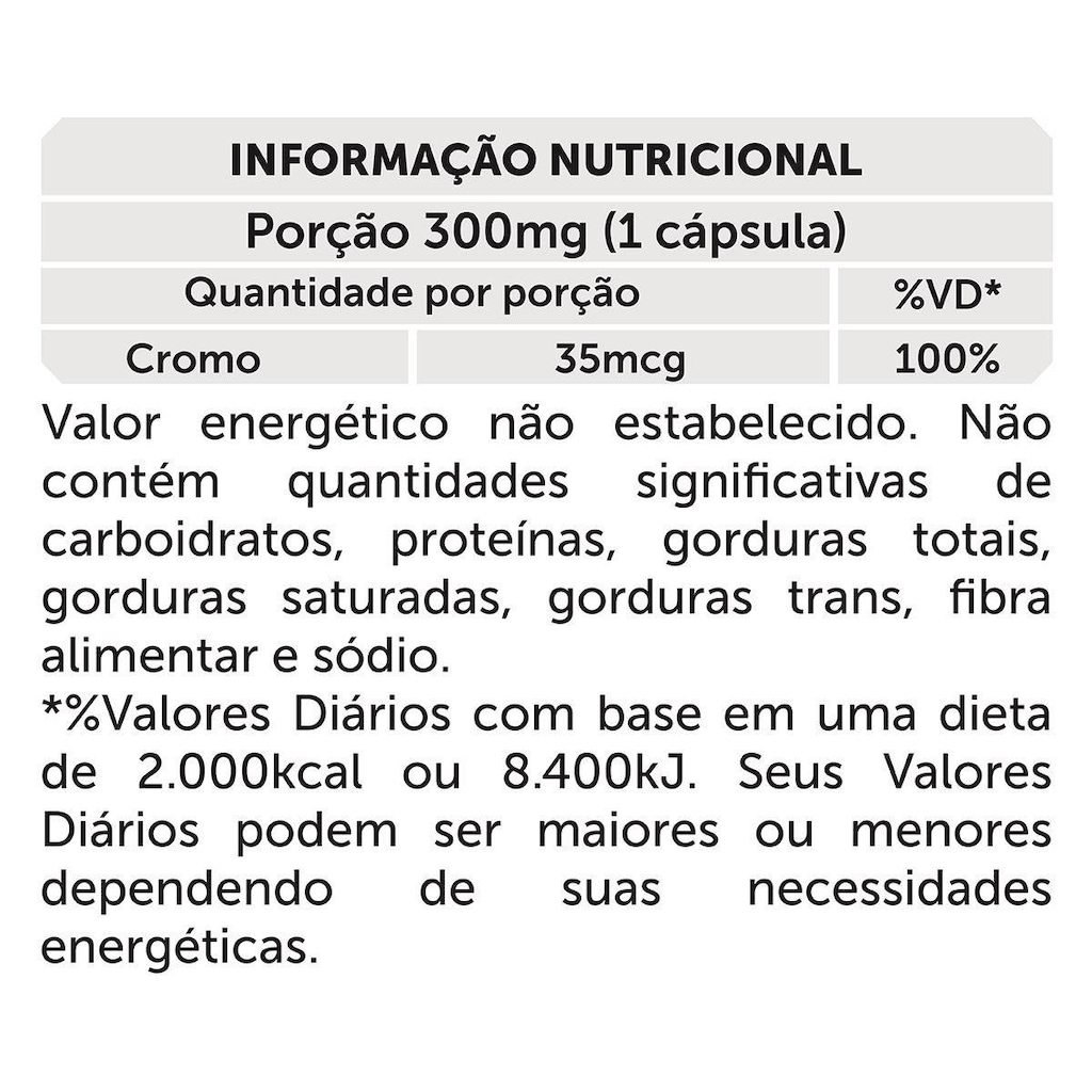 Imagem 3 do produto Picolinato de Cromo (Chromo-Q Foods) BRN Foods - 100 Cápsulas