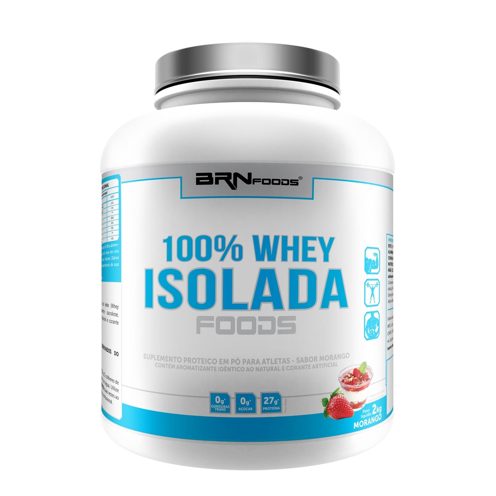 100% Whey Protein Isolada BRN Foods - Morango - 2Kg - Foto 1