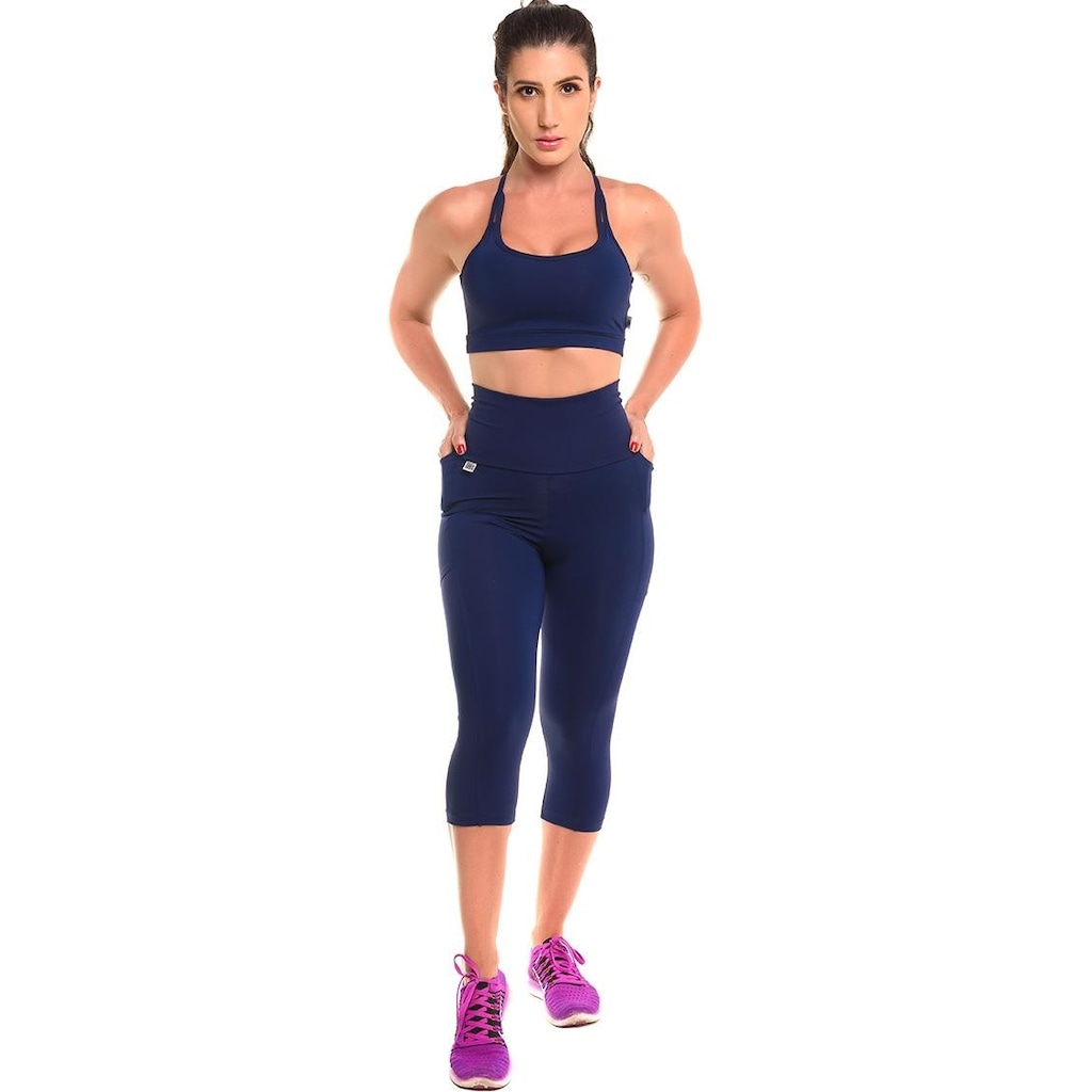 Conjunto Sandy Fitness Open Run Top + Calça Corsário com Proteção Solar UV50+ - Feminino