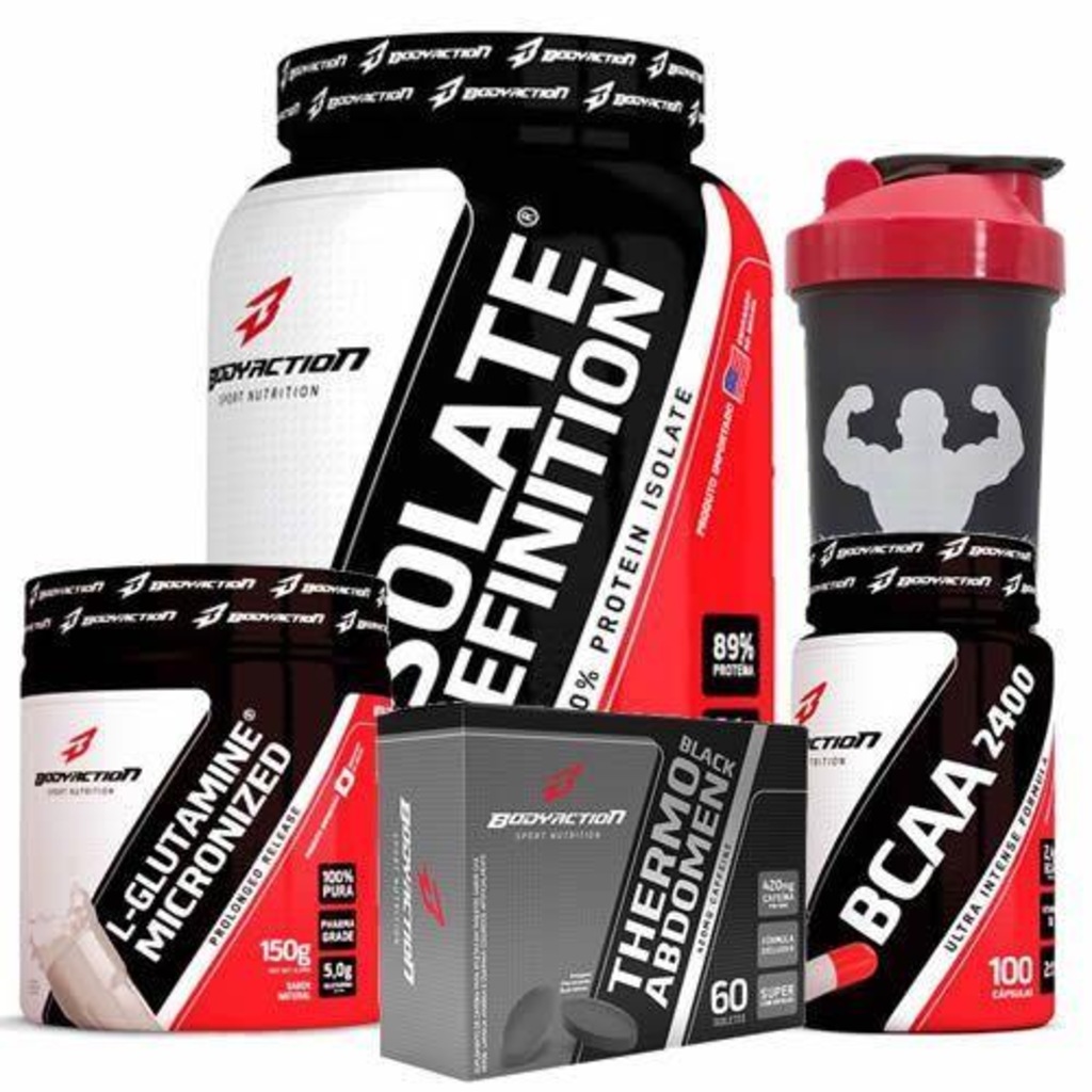 Whey Isolate Body Action - Baunilha - 900g + BCAA - 100 Cáps + L-Glutamine - 150g + Thermo Abdomen - Foto 1
