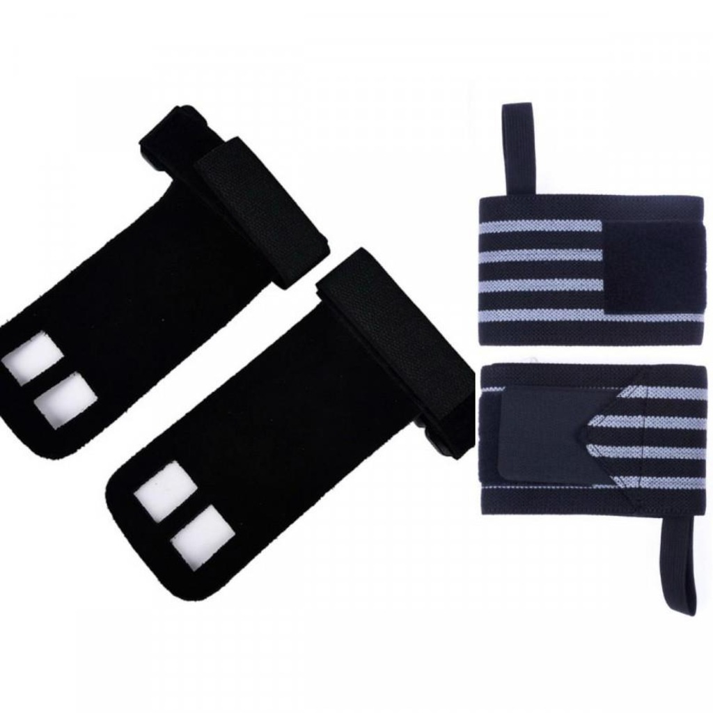 Munhequeiras YangFit Profissional 1 Par + Luva Hand Grip Couro - 1 Par