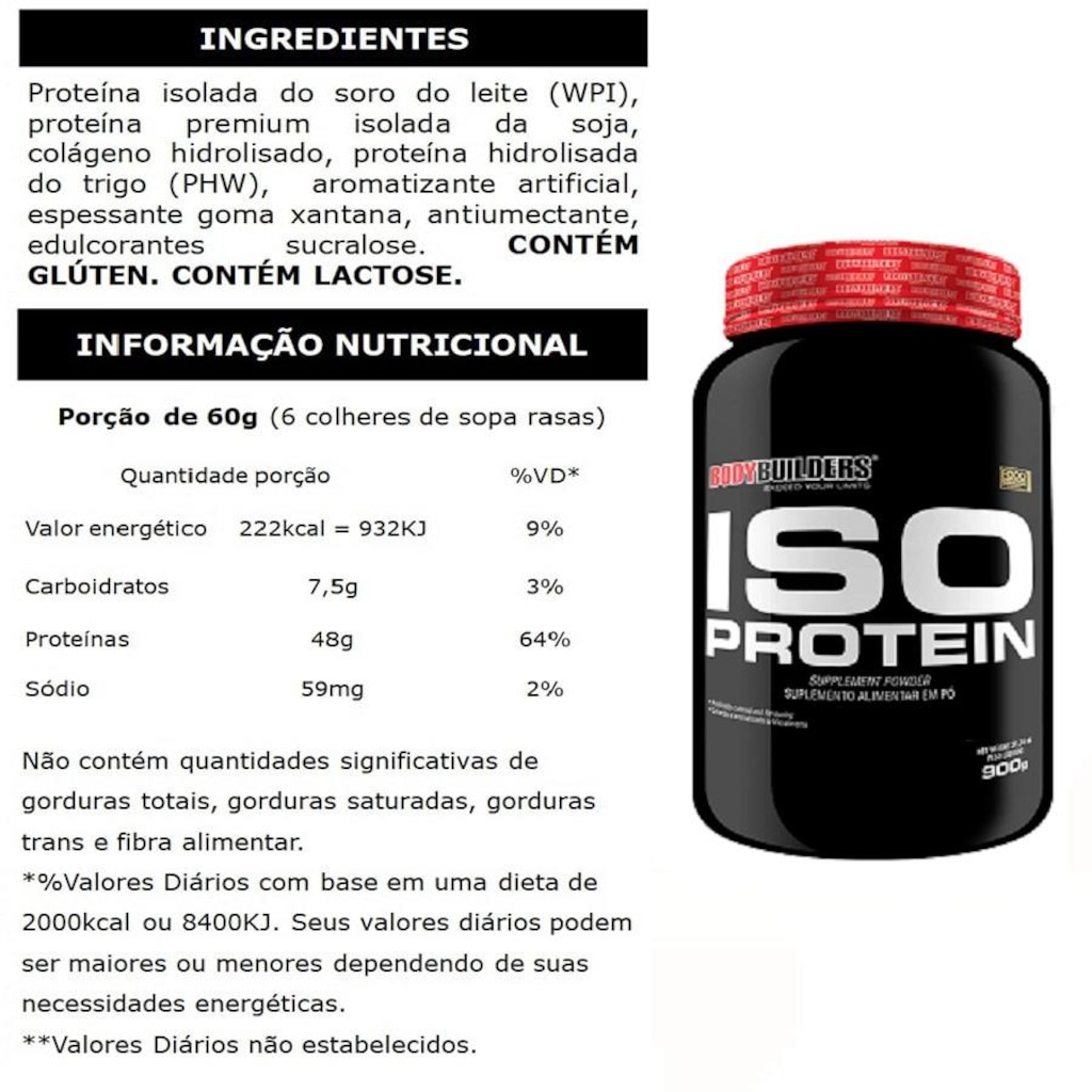 Imagem 2 do produto Whey Protein Isolada Bodybuilders - Baunilha - 900g